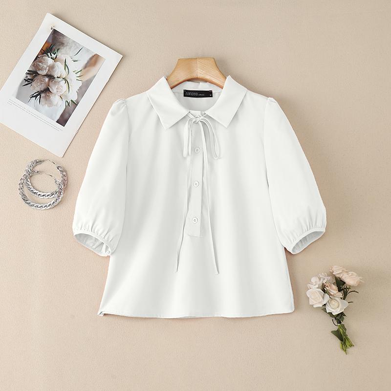 ZANZEA Women Casual Turn Down Collar Summer Short Sleeve Blouse