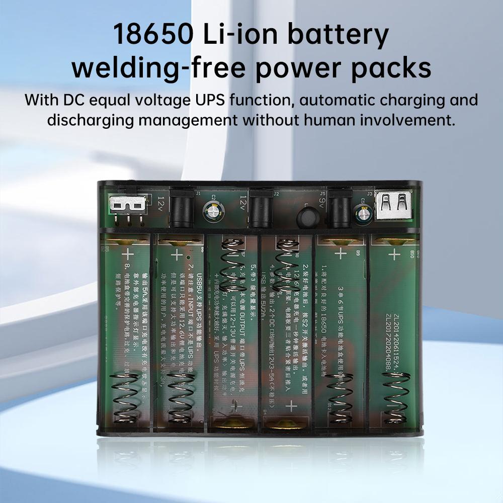 DC UPS 6-Cell 18650 Battery No-Solder DIY Kit 5V/9V/12V 60W Peak Power for Router/Modem Uninterruptible Power Supply