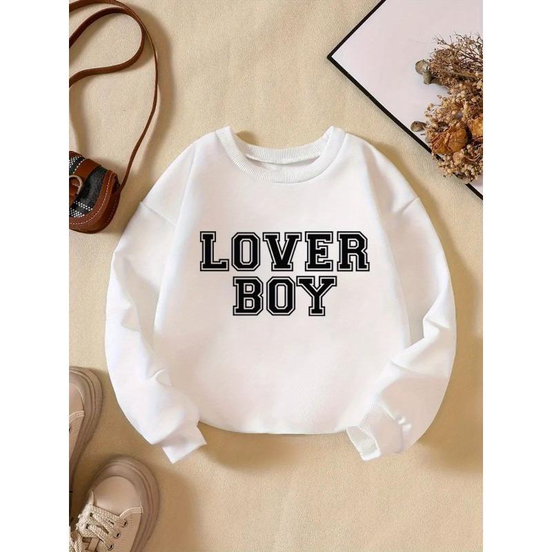 Kids Sweatshirt Casual Crew Neck Sweatshirt, Alphabet Pattern, Loose Fit, Slight Stretch Knit Fabric, for Daily Wear and Vacation