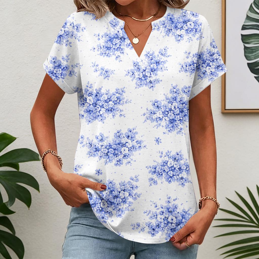 Tops para Mujer Camiseta de Manga Corta Camisas de Verano con Cuello en V Blusas de Trabajo Túnica de Negocios