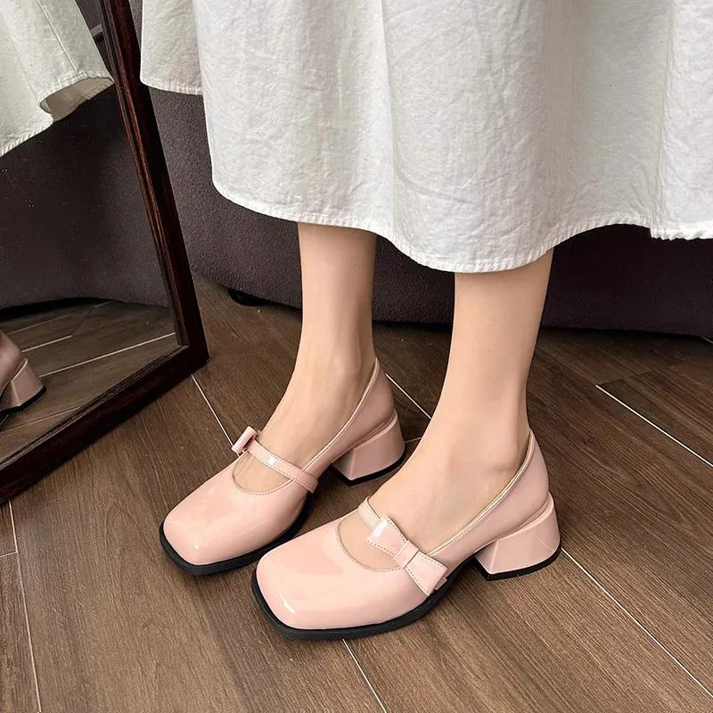 Fashion Spring 2025 New Bow Chunky Heels Sweet Retro French Nude Pink High Heels for Women  shoes for women