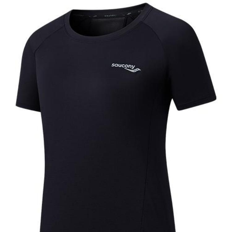 Saucony Solid Color Round Neck Pullover Short Sleeve Raglan T-Shirt Women Tops Black SC1230008DY-BK01