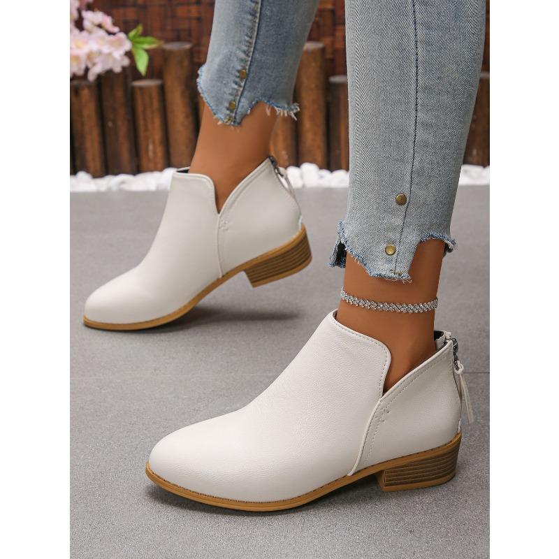 Plus Size Women's Boots Solid Color Slimming Pointed Toe Back Zipper Casual Chunky Sole Thick Heel Boots