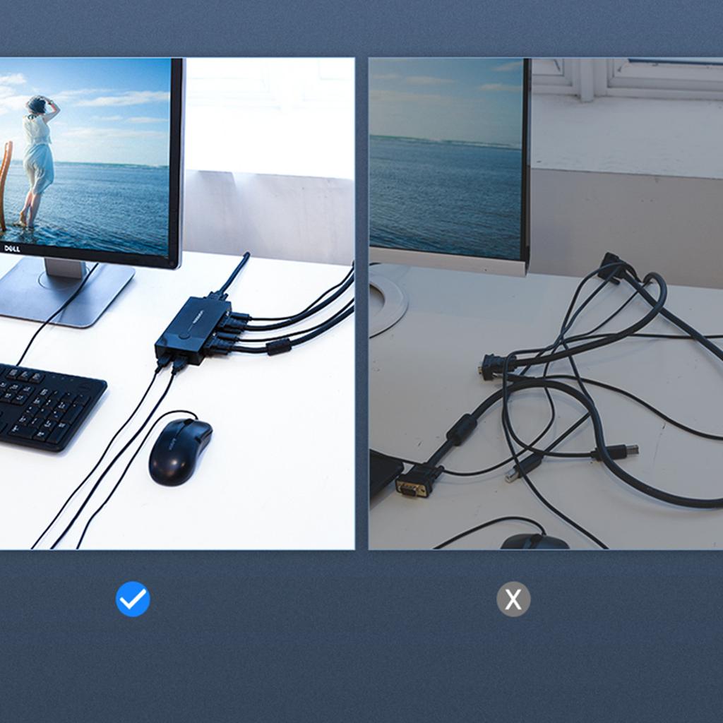 Ugreen Dual Monitor KVM Switch - Seamless Control for Two Computers - Black