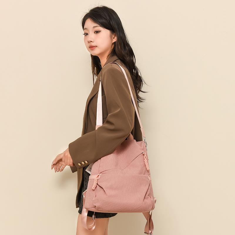 Zaino in Velluto a Coste Monocolore Cartella Scolastica da Studente Zainetto Piccolo da Pendolare da Donna Borsa a Spalla Multifunzionale