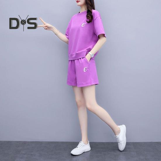 2-teiliges Outfit für Damen, Sommer, Rundhalsausschnitt, kurzärmliges Oberteil, kurze Jogginghose, lässiger Trainingsanzug, Jogger-Lounge-Set