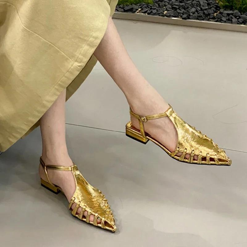 

Fashion Flats Pointed Toe Sandals Women Summer Casual Shoes 2024 Fashion New Slippers Designer Beach Walking Cozy Trend Female Chaussure 35