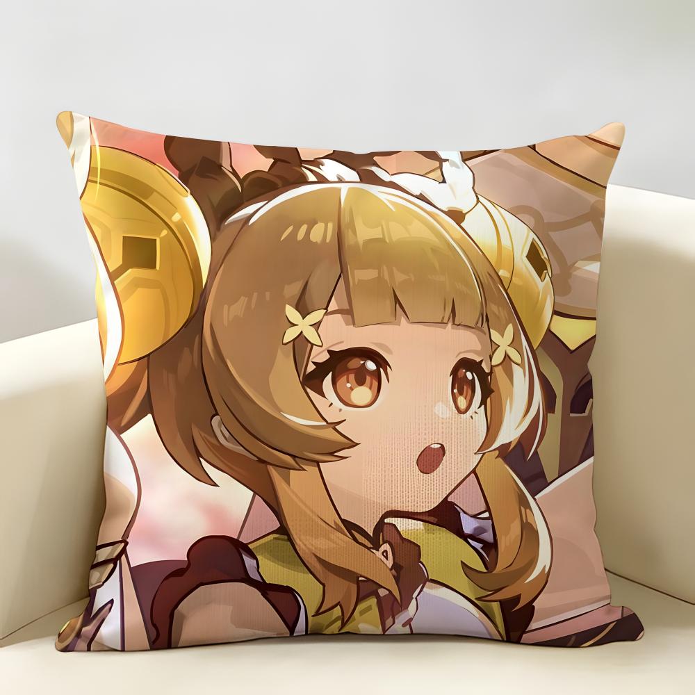 Yaoyao Genshin Impact Cushion Cover Natural Linen Organic Fabric DoubleSided Printing Room Sofa Decor Pillow Case