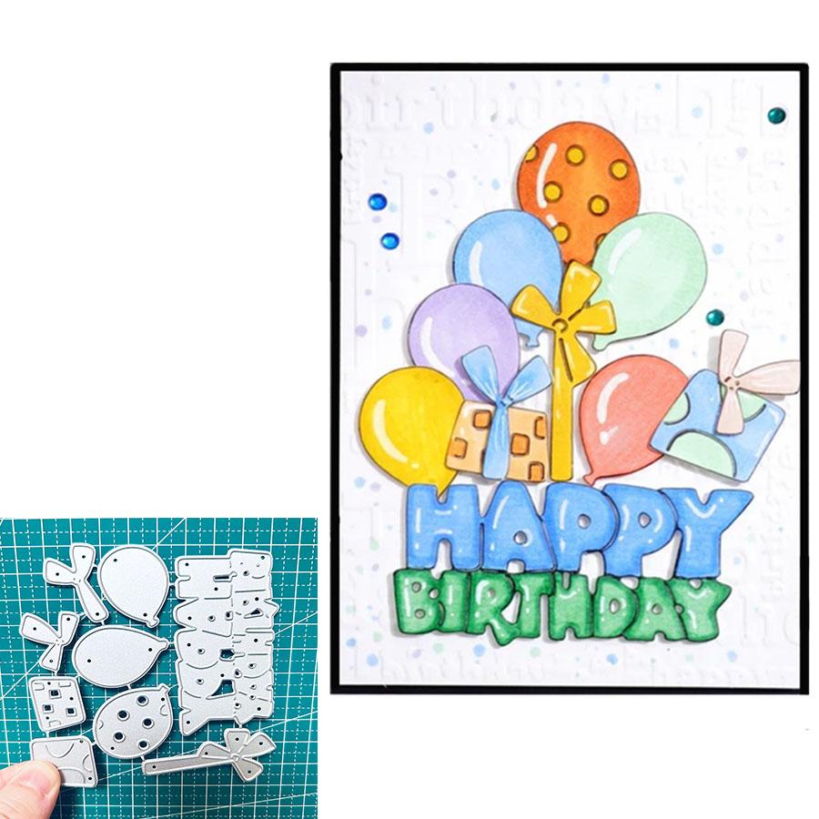 Balloons and Happy Birthday Metal Cutting Dies Stencils for Scrapbooking Card Making Decorative Embossing Paper Cards Dies