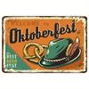 Vintage Oktoberfest Metal Sign   Rustic Beer Festival Decor with Green Hat  Pretzel Design Perfect for Bars Taverns or B