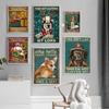 Retro art animal canvas painting lovely dog reading poster slogan wall painting living room bedroom home decoration mural No Frame