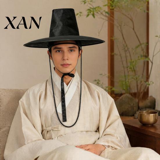 Comfortable Rehearsal Headpiece Korean Traditional Hat, Anime Cosplay Accessory, Stage Performance Flat Lightweight Headwear Top Hat with Beaded Chain