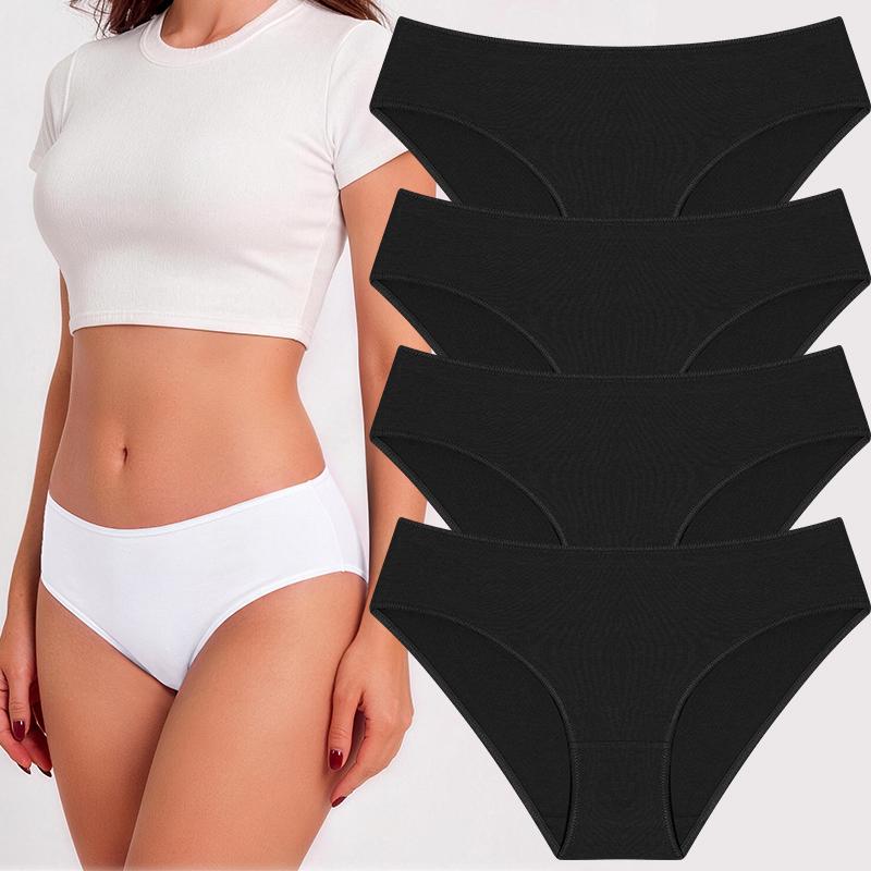FINETOO 4 Pezzi Mutandine da Donna a Vita Bassa in Cotone Biancheria Intima Morbida Vita Elastica Slip da Donna Traspiranti Uso Quotidiano Mutandine Femminili