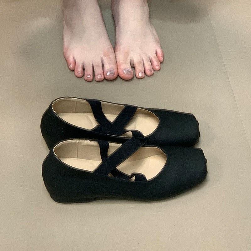 Niche cross-strap ballet shoes 2025 new inner height-increasing square head shallow mouth single shoes