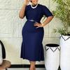 Women Short Sleeve Mermaid Midi Dress Elegant Solid Color Bodycon Casual Work Office Dress