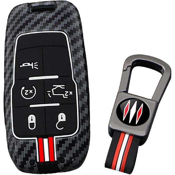 ontto Fit for Ram Key Fob Protector Vehicle Key Case Compatible with Dodge Ram 1500 2500 3500 4500 5500 2019-up,Antiscratched Carbon Texture Car Key