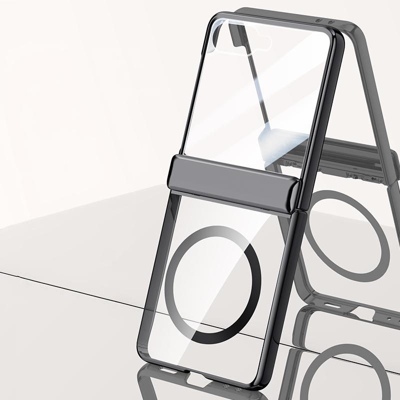 Transparent Acrylic Plating Magnetic Case for Samsung Galaxy Z Flip 7 8 Flip7 Flip8 Hinge Protection Screen Protector Cover
