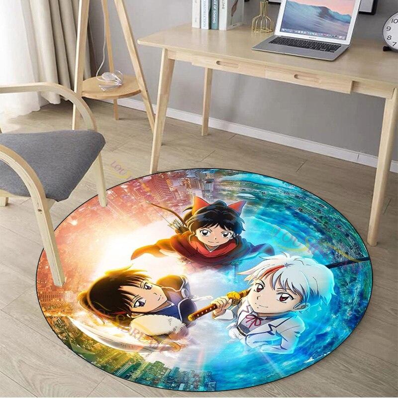 3D-Druck Hanyou No Yashahime Teppichmuster Runder Teppich Heimdekoration Rutschfester runder Teppich für Schlafzimmer Stuhlmatte