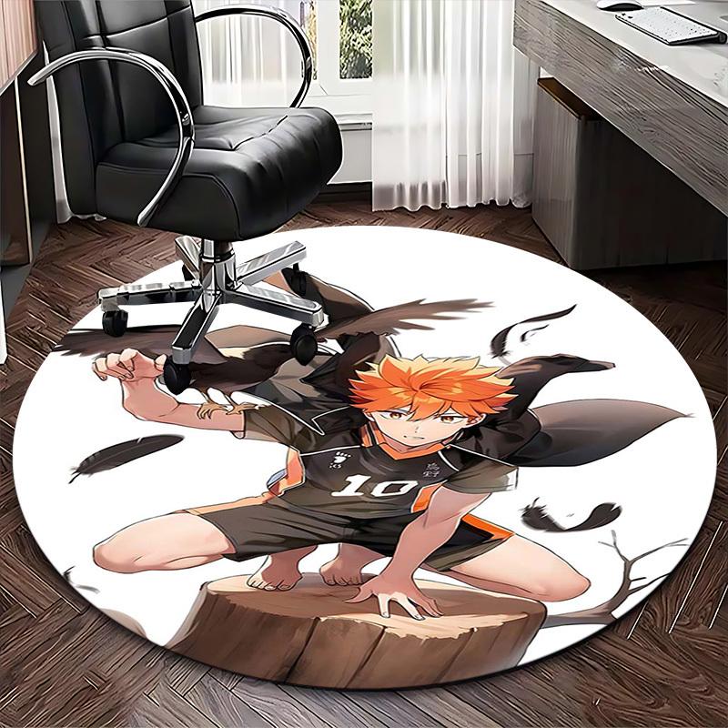 1pc Haikyuu Kuroo Tetsurou Anime Design Round Carpet - Office Chair Mat, Non-Slip Rug for Home Decor