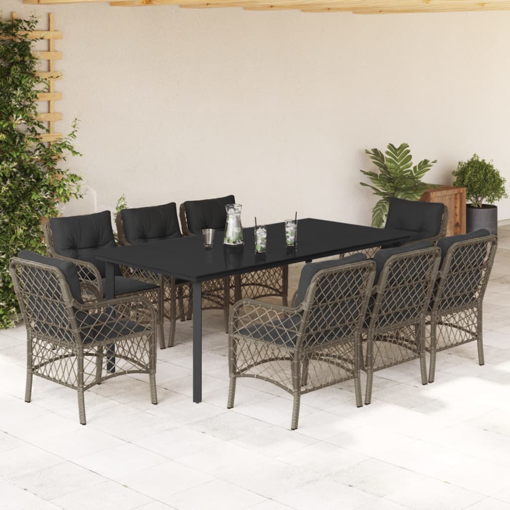 Vidaxl 9-Cz. Garden Furniture Set With Cushions, Grey, PE Rattan