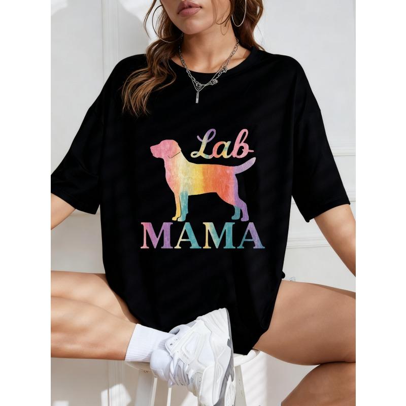 White Oversized T Shirt With Rainbow Lab Dog And Lab Mama Print For Casual Wear