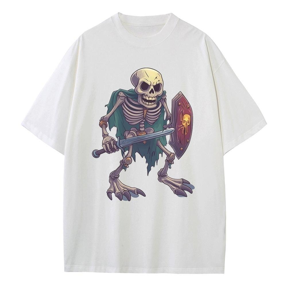 Oversize T Shirt Graphic Tees Shield Sword Skeleton Design Clothes Heavy Comfort Drop Shoulder Vintage T Shirts Mens Tops