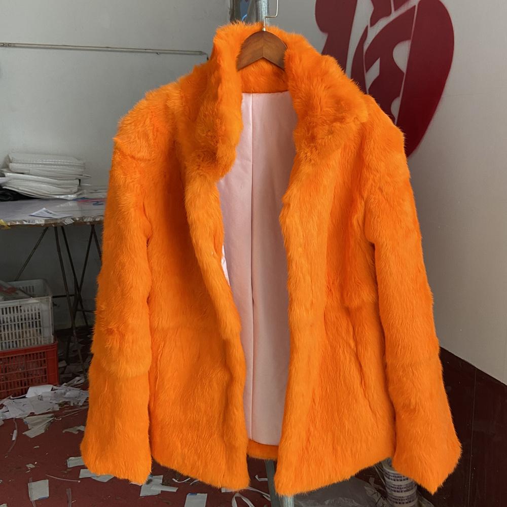 Real Rabbit Fur Coat Long Woman Winter Fashion Stand Collar Plus Size Luxury Warm Outwear Waisted Real Fur