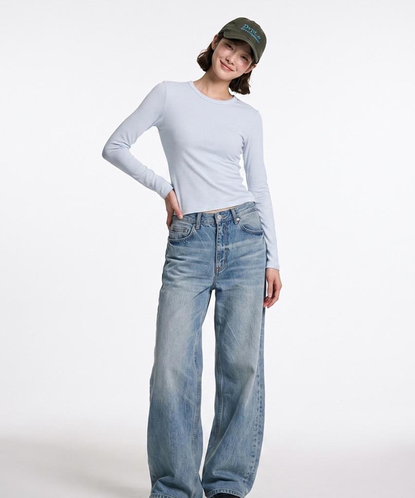 BUTTON SEOUL [Women'S] Stretch Stripe Long Sleeve Top (2 Colors)