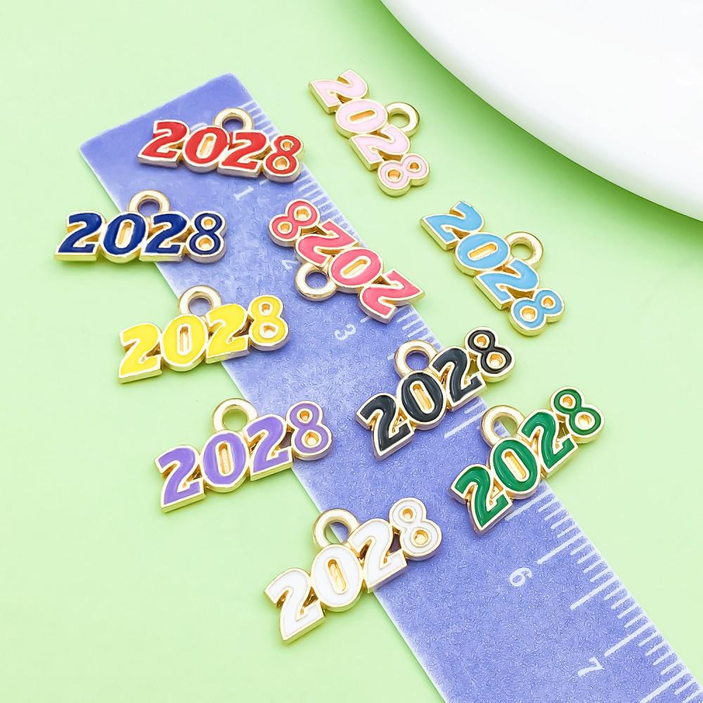 10 Colorful Enamel 2028 Year Number Charms for DIY Jewelry and Accessories