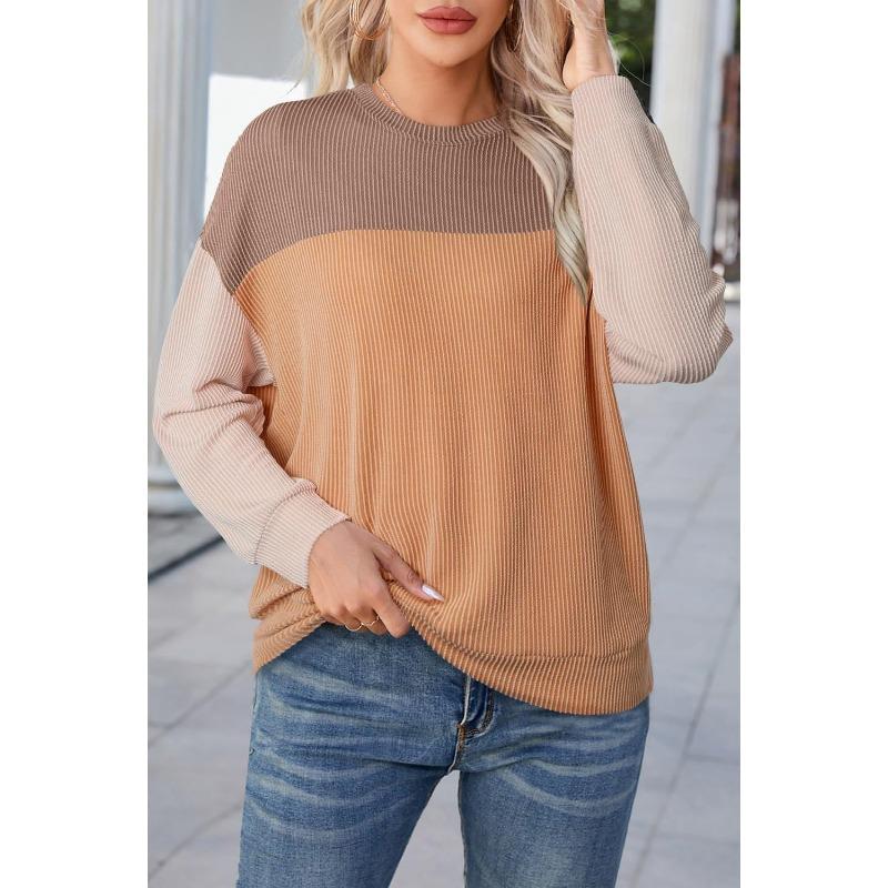 Spring Autumn Round Neck Street Style Patchwork Loose Casual Sweatshirt Women Long Sleeve Pullover T-shirt Top Tee
