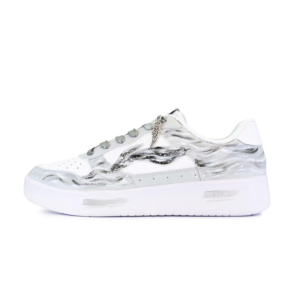 Li Ning Floating Boat Abrasion Resistant Slip Resistant Low top Skateboard Shoes Men's Gray White AGCS419-1(team1723-L)
