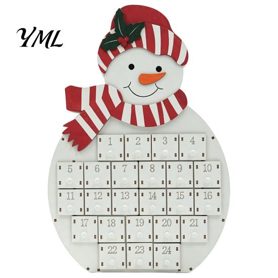 Christmas Advent Calendar Wooden Santa Snowman Calendar, 24-Day Countdown Box with Shop Window Display Numbered Drawers, Tabletop Decor, Candy