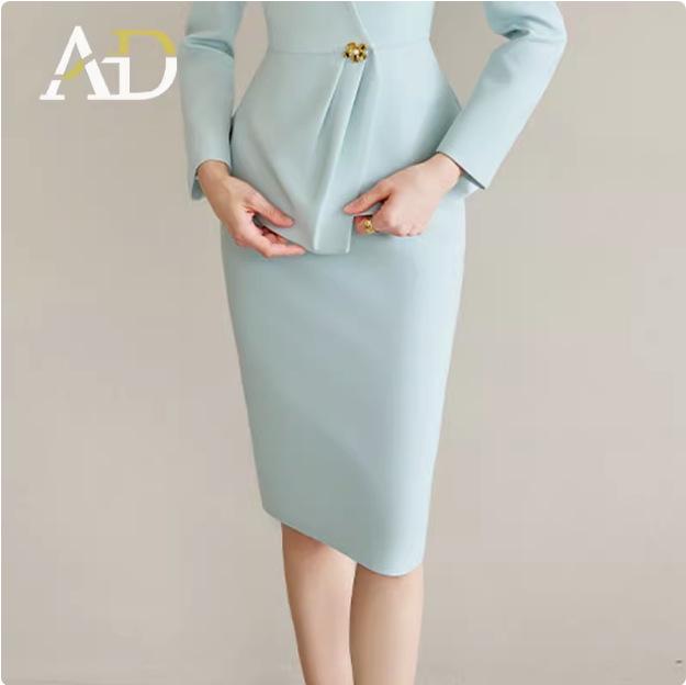 

Весенне-осенний высококлассный костюм-юбка без воротника цвета морской волны для униформы администратора и салона XL