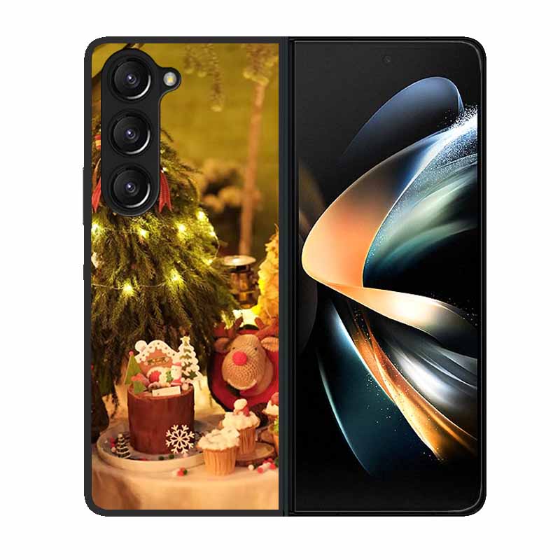 Christmas Case For Samsung Galaxy Z Fold 6 5 4 3 Cover Fold5 Fold4 Lovely Black Hard Plastic PC Cover For Galaxy Z Fold5 5G Case