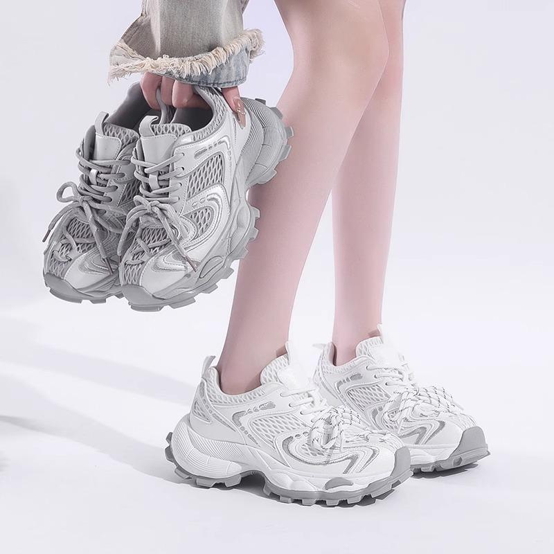 Summer single net breathable thick-soled muffin dad shoes women 2025 new European products versatile and small fashion sports shoes