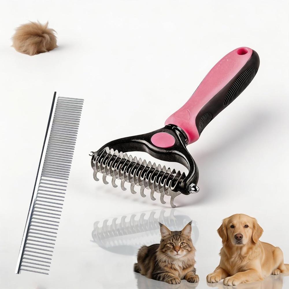 

Double-Sided Pet Dematting Comb for Dogs & Cats, Stainless Steel Undercoat Rake for Tangles & Shedding Blue/Pink 1pcs рожевий