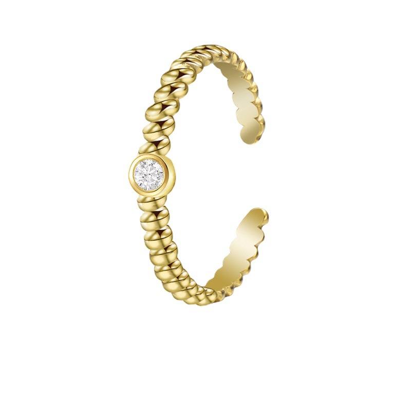 Edelstahl Echter Gold Diamantring Damen Stilvoller Öffnungs Verstellbarer Titanstahlring