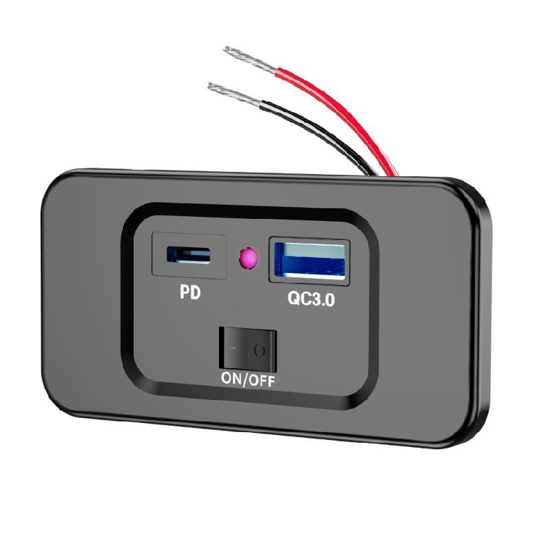 

12V/24V Car Charger Socket PD20W QC3.0 Vehicles Charging Adapter 2-port Power Socket Panel for Truck Motorcycles червоний