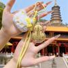 999 Pure Gold Guanyin Gourd Charm Keychain with Plush Cat - New Year Gift
