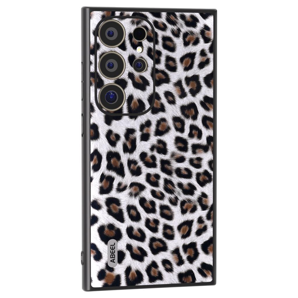ABEEL For Samsung Galaxy S24 Ultra Case Leather Coated PC+TPU Back Phone Cover with Leopard Pattern