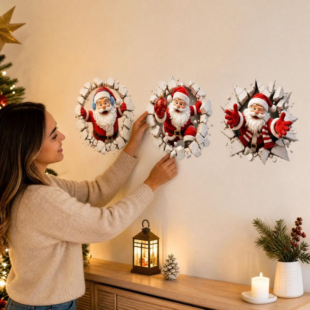 3D Peeking Through Wall Sticker for Christmas Home Decor Wall Decal
