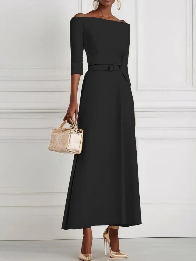 Women's clothing, spring and summer solid color fashion temperament waist one-word shoulder dress women