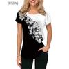 Damen Floral T-Shirts Streetwear Kurzarm 3D Blumenmuster Damen T-Shirt Sommer Locker Lässig Weiblich Basic Oberteile T-Shirt