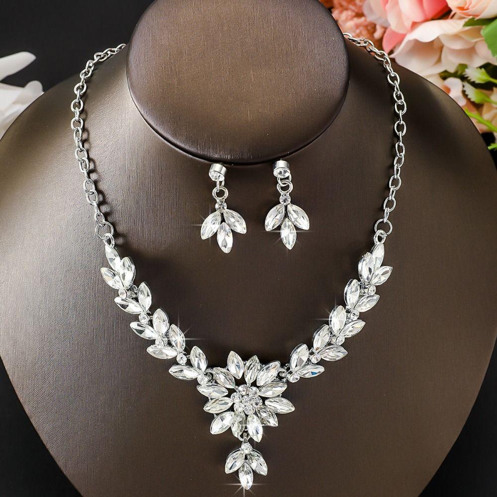 Luxury Necklace Earrings Set Exquisite Crystal Necklace Set Rhinestone Jewelry Set  Banquet