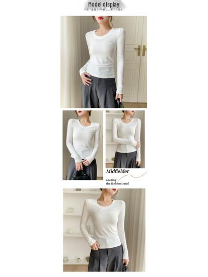 Women's V-Neck Long-Sleeve Slim Fit Top for Fall & Winter