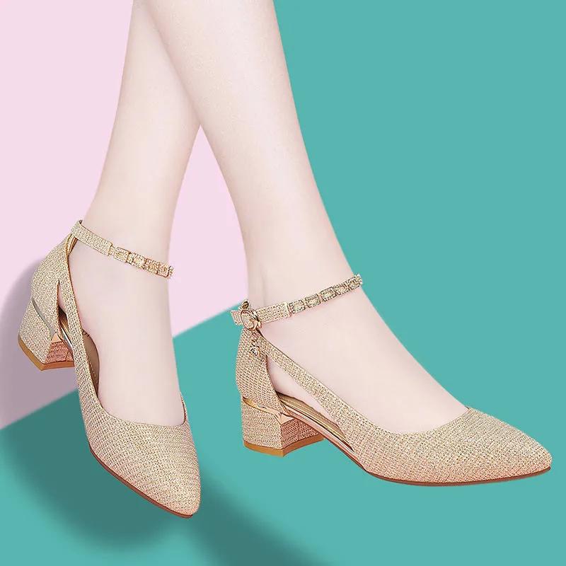 women classic high quality spring buckle strap anti skid high heel shoes lady cool comfort summer golden party heel shoes ga393