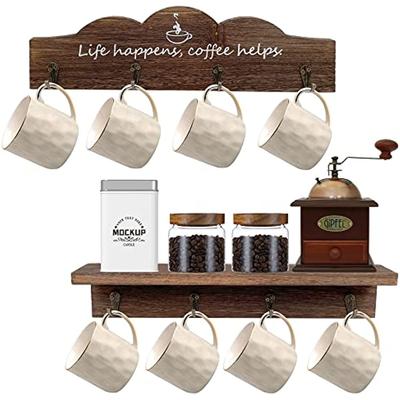 2 Pcs /set Coffee Cup Holder Kitchen Wall Decor Coffee Mug Holder with 8 Sturdy Hooks Mug Rack for Farmhouse Kitchen Decorations