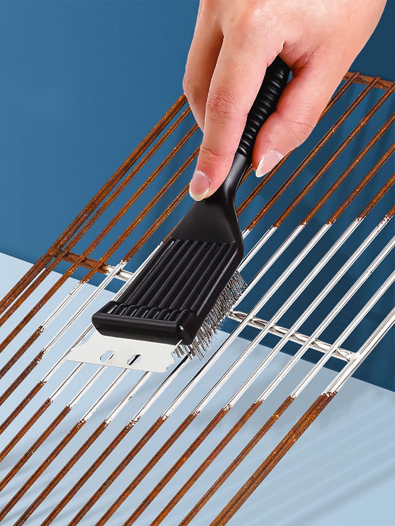 1 Pc- Stainless Steel Wire Baking Brush, Barbecue Stove Cleaning Brush, Grill Rack Cleaning Brush, Blade, Two In One