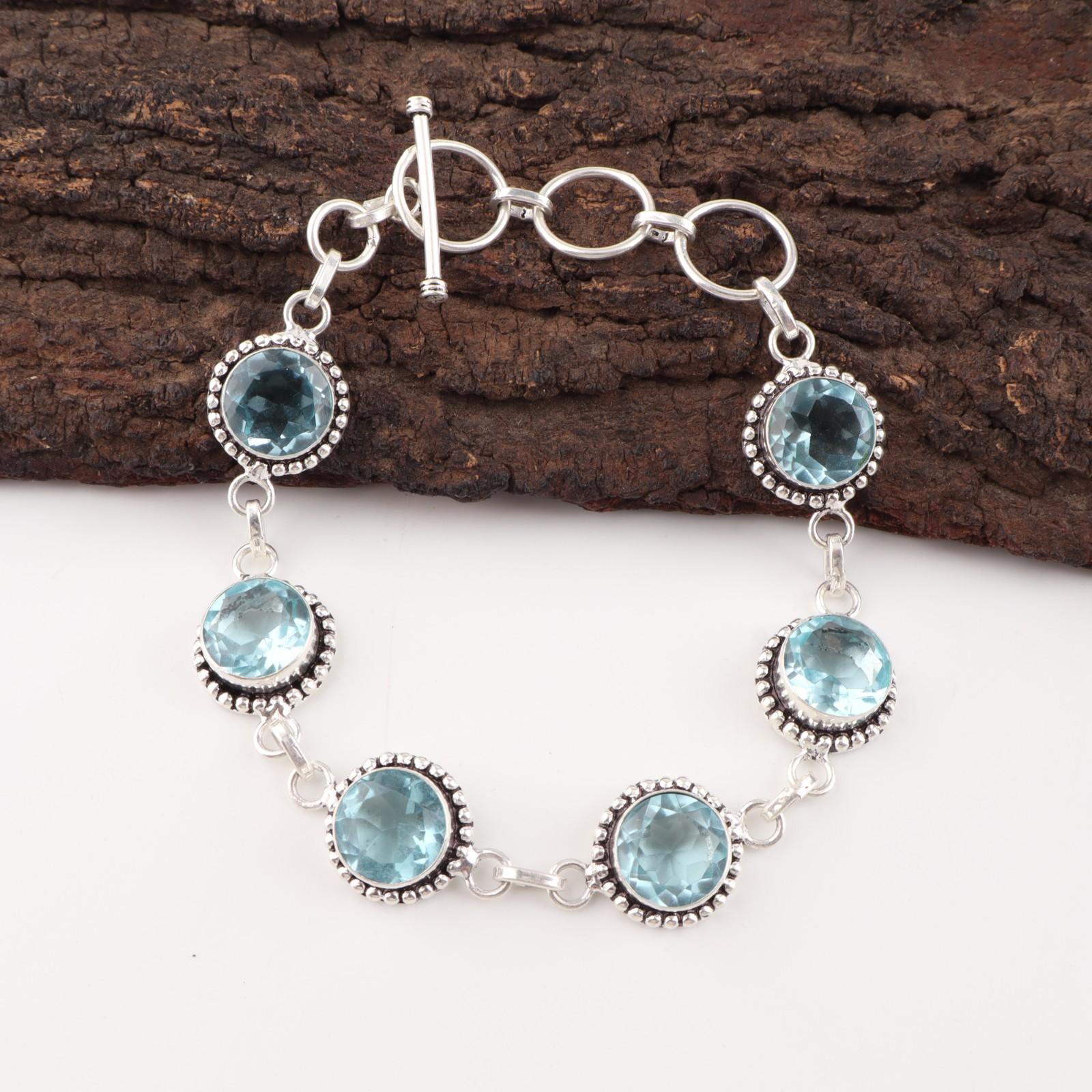 

Редкий Голубой Топаз Драгоценный Камень Серебро 925 пробы Ювелирные Изделия Ручной Работы Браслет 7-9 RB-17-10