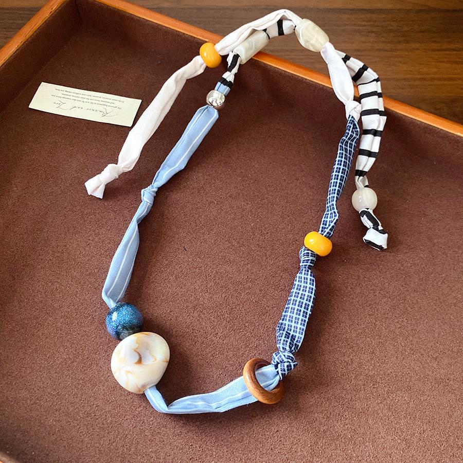 Тканевая печать акриловые бусины кулон-сердце ожерелье этнический стиль цепочка на ключицу индивидуальность нишевый дизайн элемент декора